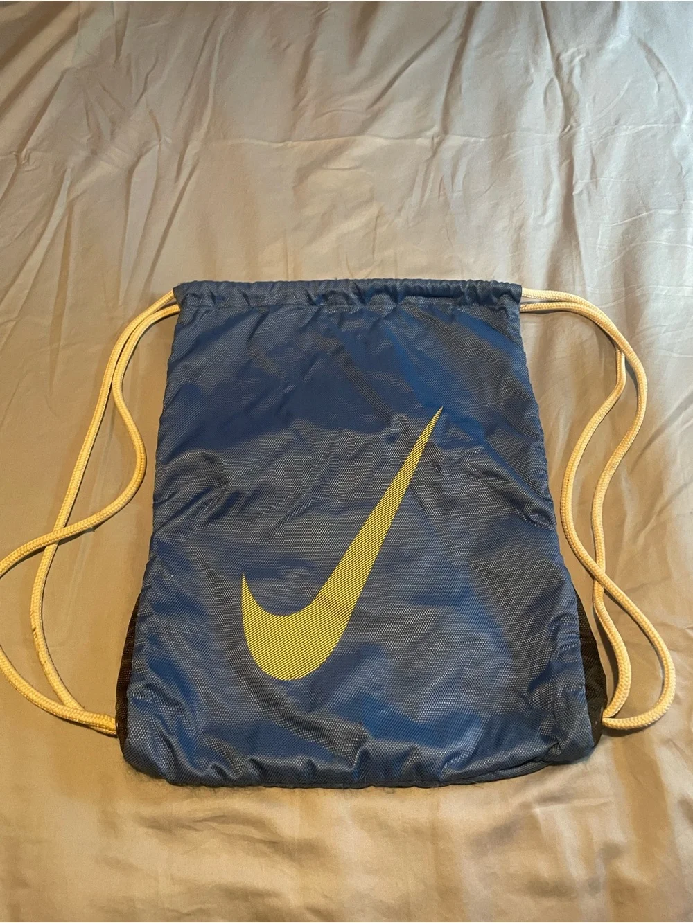 Nike Brasil Navy Blue Drawstring Backpack with Yellow Accents